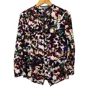 NY Collection Abstract Floral Print Long Sleeve Blouse Size S